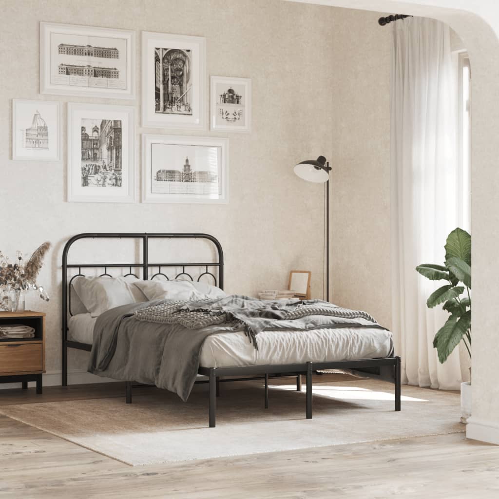 Metal Bed Frame Without Mattress With Headboard Black 120X200Cm