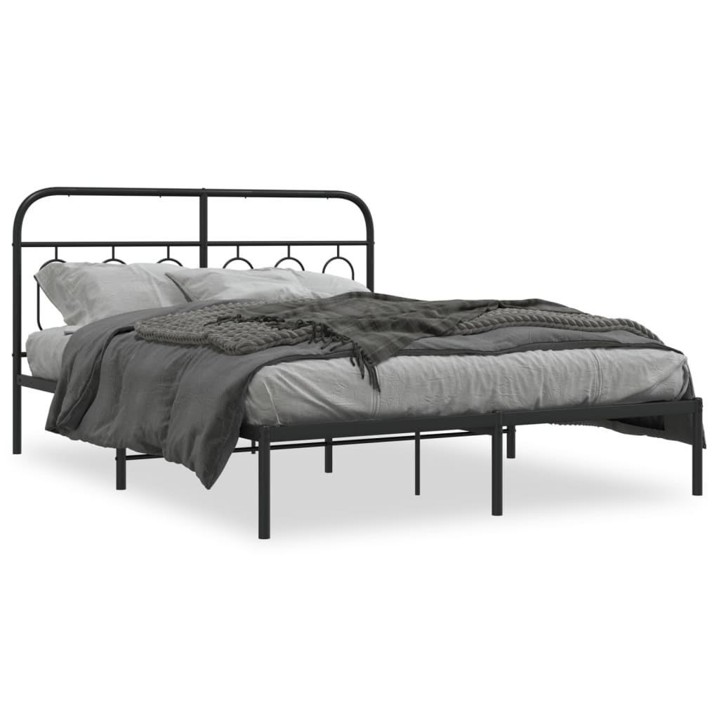 Metal Bed Frame Without Mattress With Headboard Black 135X190Cm