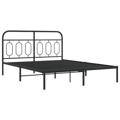 Metal Bed Frame Without Mattress With Headboard Black 135X190Cm