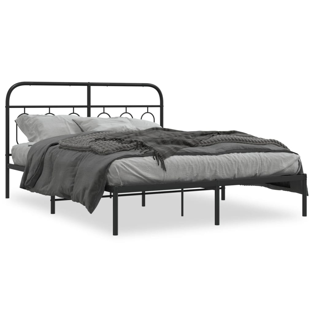 Metal Bed Frame Without Mattress With Headboard Black 140X200Cm