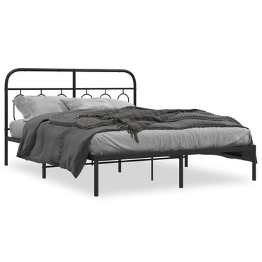 Metal Bed Frame Without Mattress With Headboard Black 150X200Cm