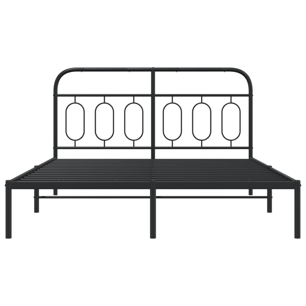 Metal Bed Frame Without Mattress With Headboard Black 150X200Cm