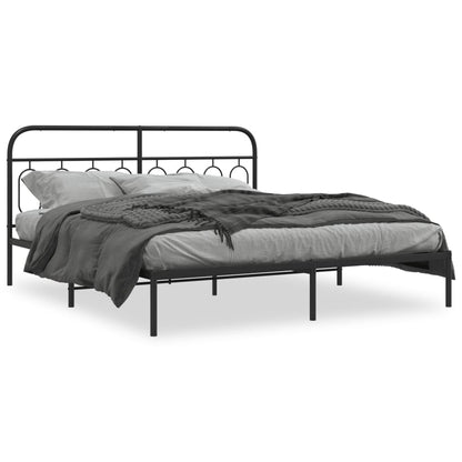 Metal Bed Frame Without Mattress With Headboard Black 160X200Cm