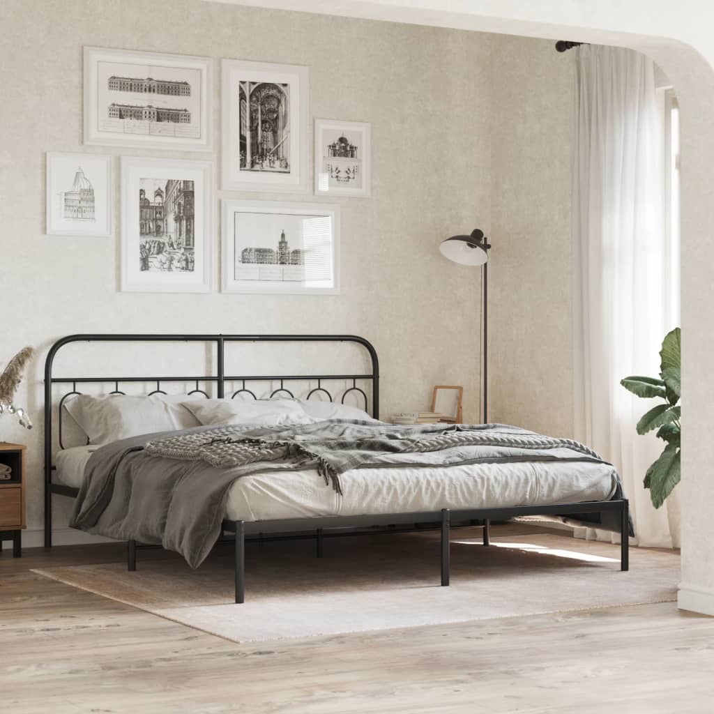 Metal Bed Frame Without Mattress With Headboard Black 160X200Cm