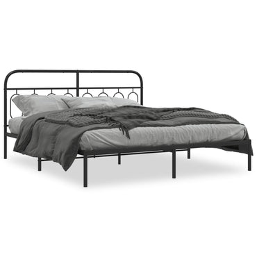 Metal Bed Frame Without Mattress With Headboard Black 180X200Cm