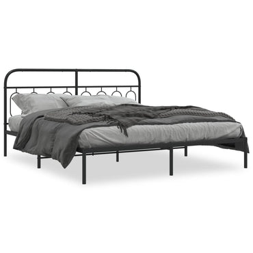 Metal Bed Frame Without Mattress With Headboard Black 193X203Cm