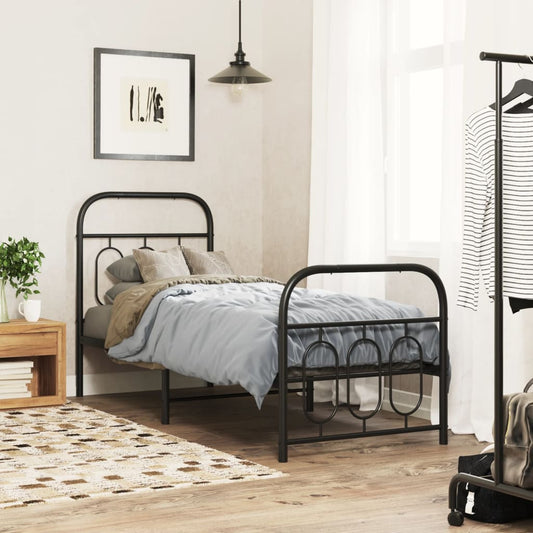 Metal Bed Frame Without Mattress With Footboard Black 75X190Cm