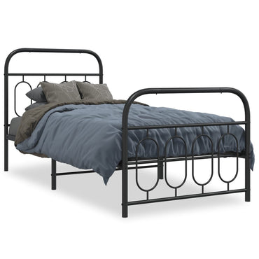 Metal Bed Frame Without Mattress With Footboard Black 80X200Cm