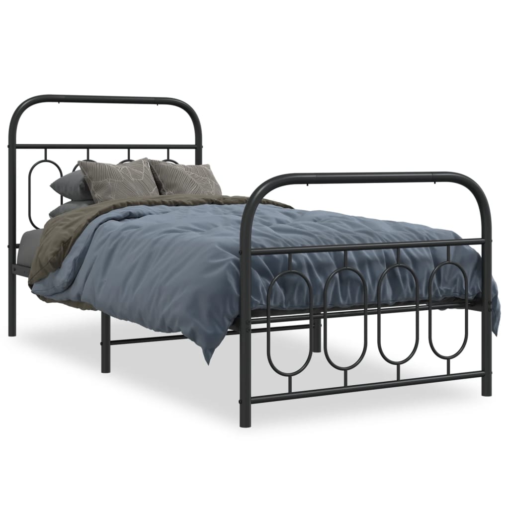 Metal Bed Frame Without Mattress With Footboard Black 90X200Cm