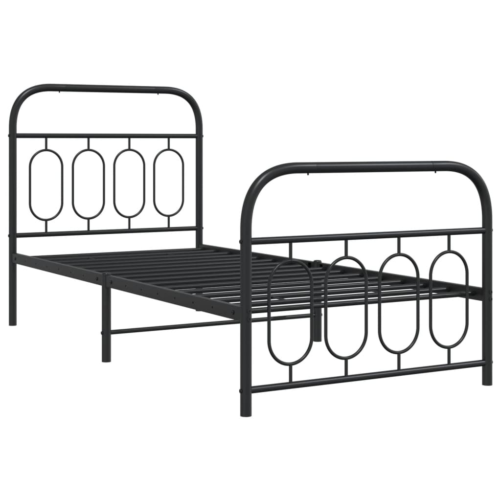 Metal Bed Frame Without Mattress With Footboard Black 90X200Cm