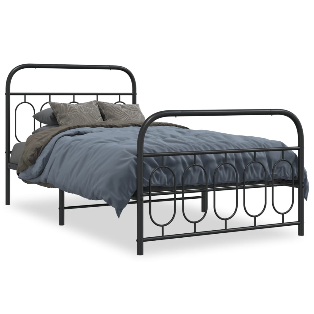 Metal Bed Frame Without Mattress With Footboard Black 100X190Cm