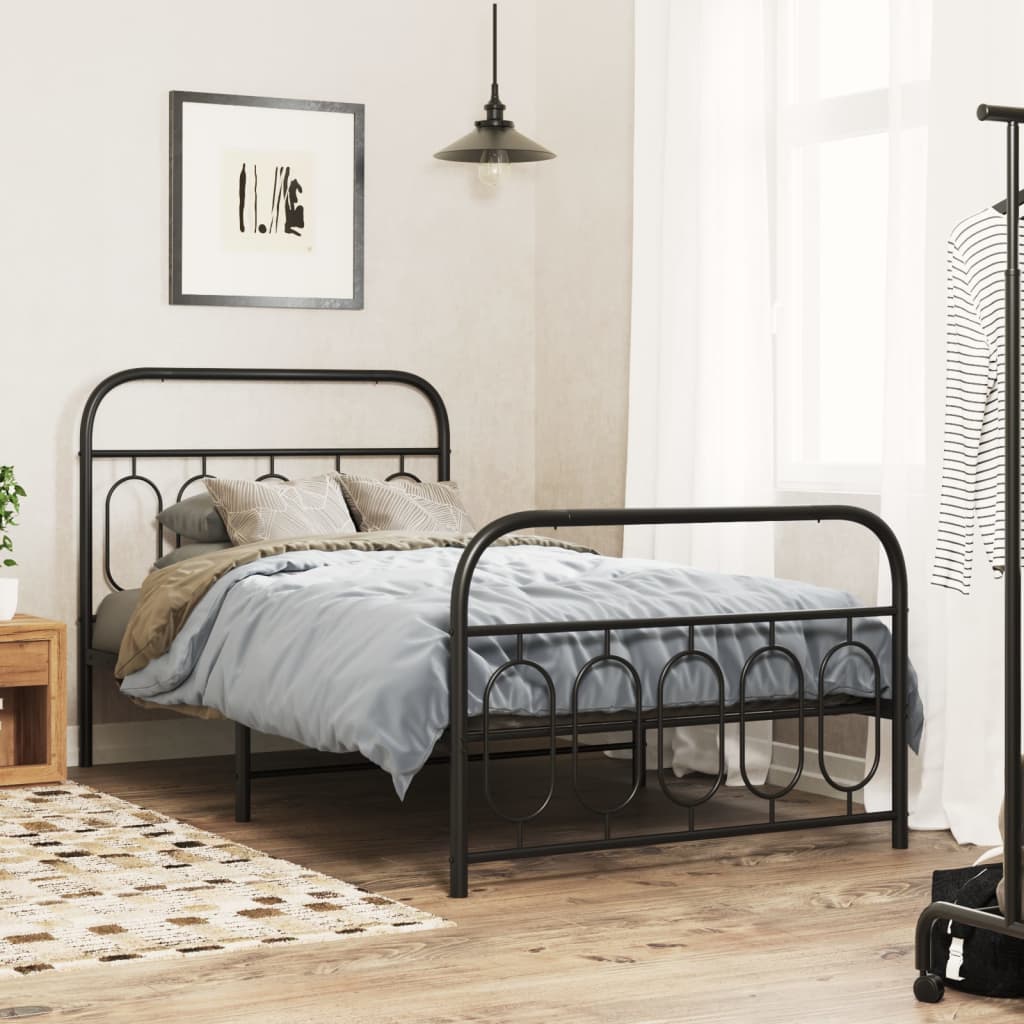 Metal Bed Frame Without Mattress With Footboard Black 100X190Cm