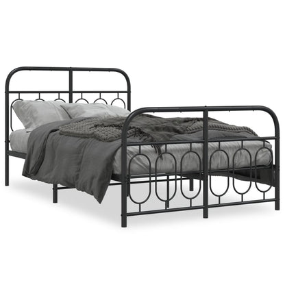 Metal Bed Frame Without Mattress With Footboard Black 120X190Cm