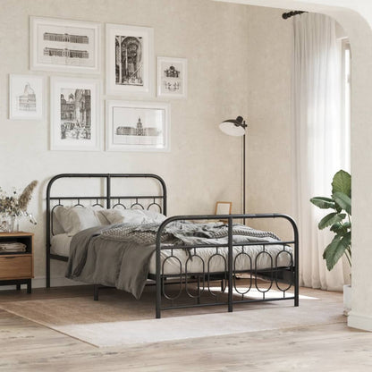 Metal Bed Frame Without Mattress With Footboard Black 120X190Cm