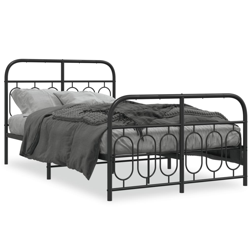 Metal Bed Frame Without Mattress With Footboard Black 120X200Cm