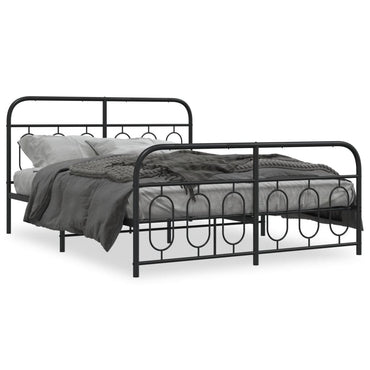 Metal Bed Frame Without Mattress With Footboard Black 140X190Cm