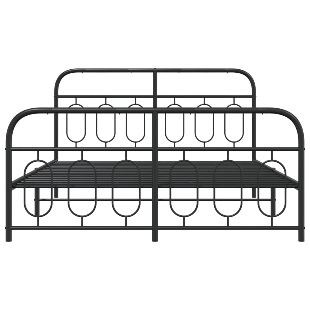 Metal Bed Frame Without Mattress With Footboard Black 150X200Cm