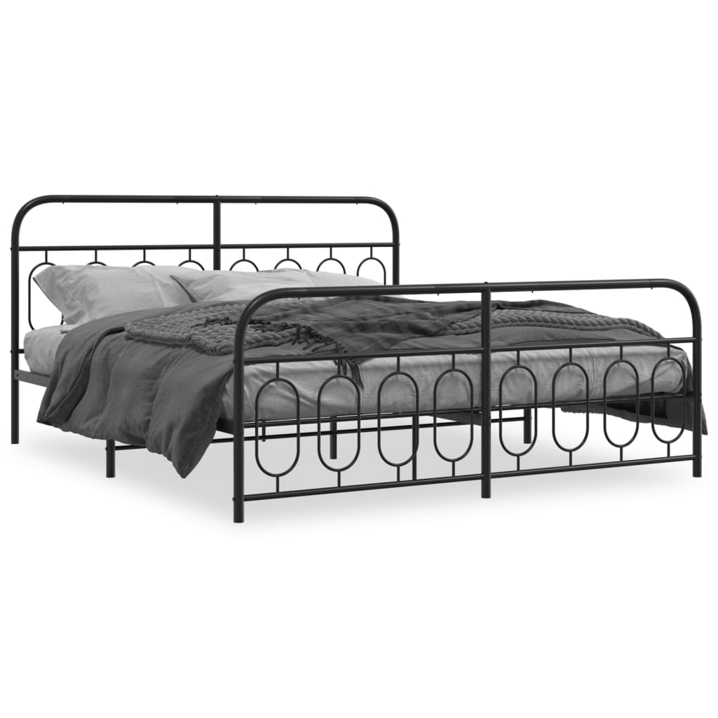 Metal Bed Frame Without Mattress With Footboard Black 160X200Cm