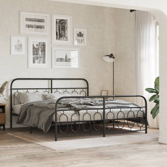 Metal Bed Frame Without Mattress With Footboard Black 160X200Cm