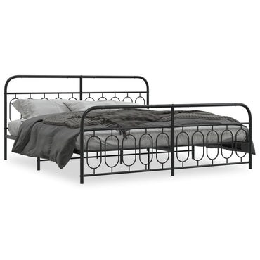 Metal Bed Frame Without Mattress With Footboard Black 200X200Cm