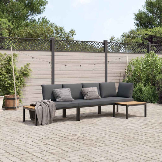 3 Piece Garden Sofa Set With Cushions Black Aluminium