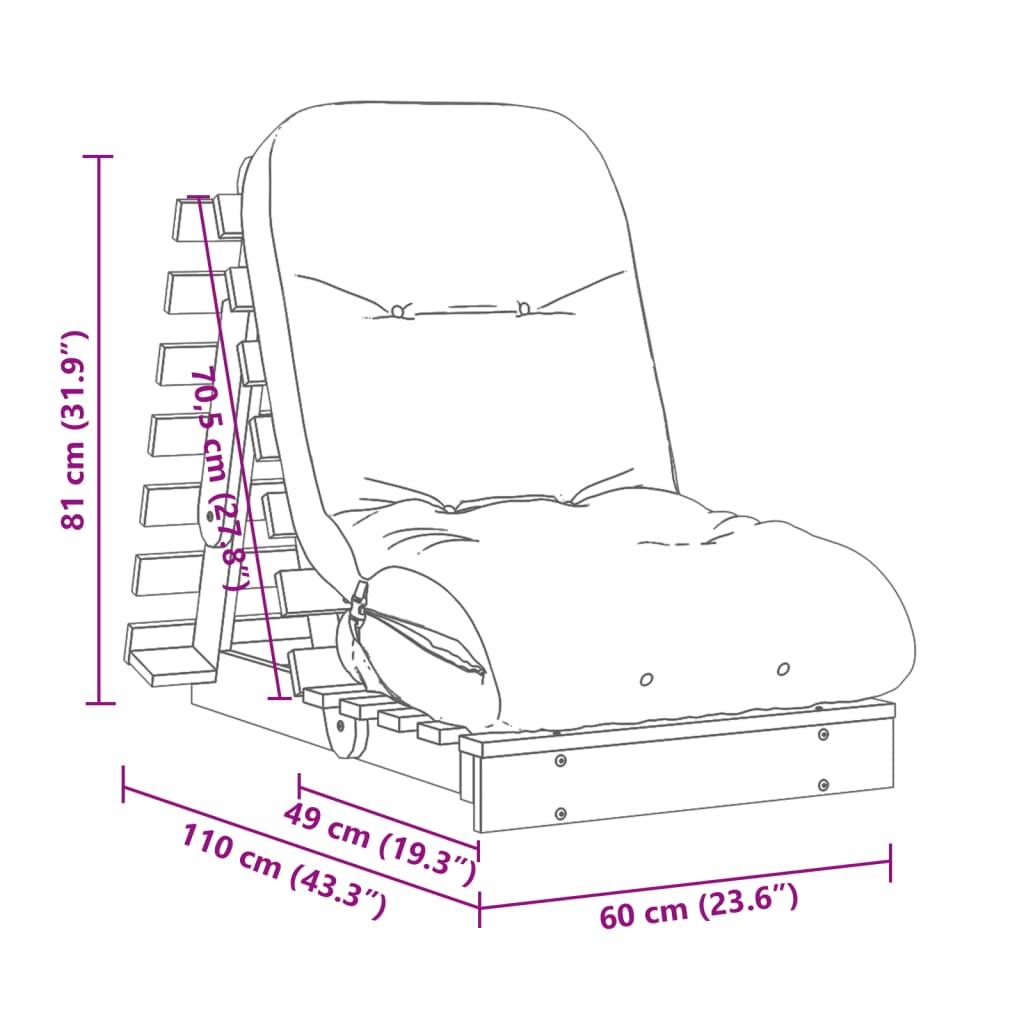 Futon Sofa Bed With Mattress White 60X206X11 Cm Solid Wood Pine