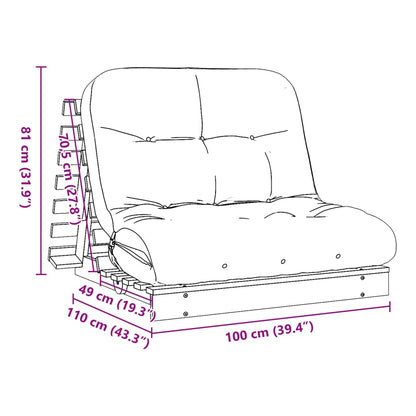 Futon Sofa Bed With Mattress White 100X206X11 Cm Solid Wood Pine