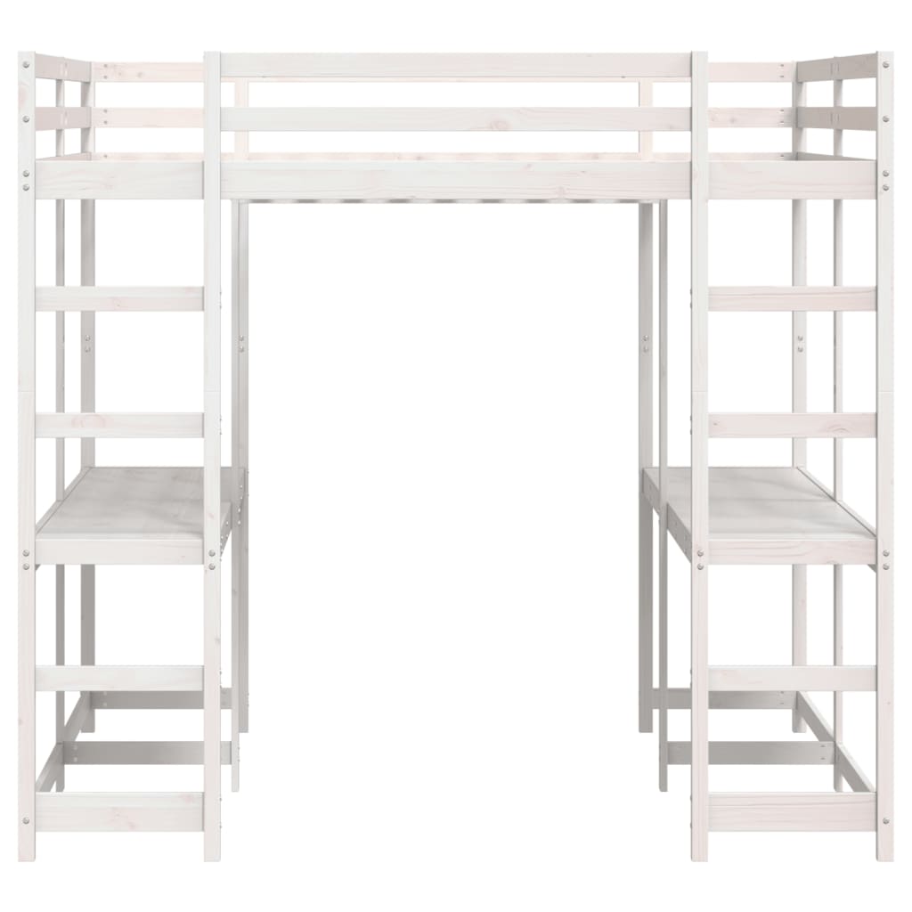 Loft Bed With Desk And Ladder White 180X200 Cm Super King Solid Wood Pine