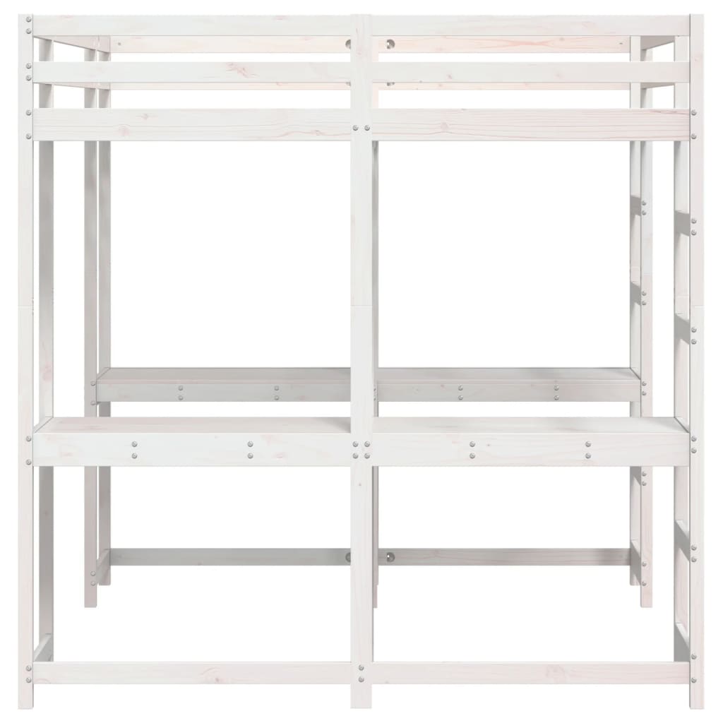 Loft Bed With Desk And Ladder White 180X200 Cm Super King Solid Wood Pine