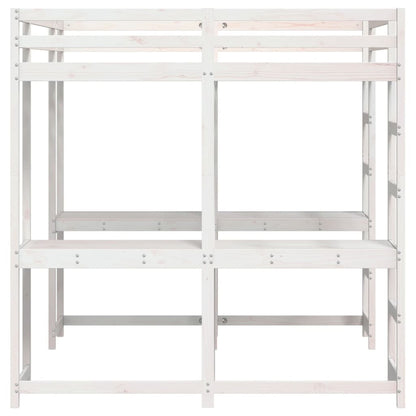 Loft Bed With Desk And Ladder White 180X200 Cm Super King Solid Wood Pine