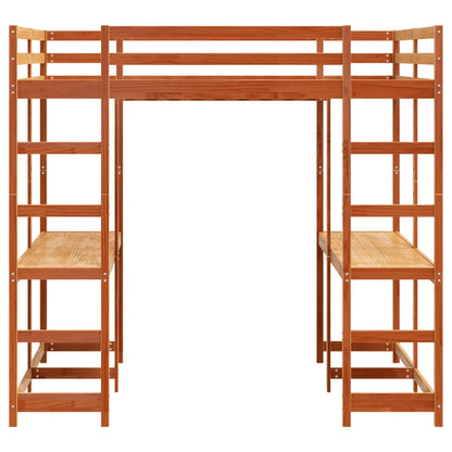 Loft Bed With Desk And Ladder Wax Brown 180X200 Cm Super King Solid Wood Pine