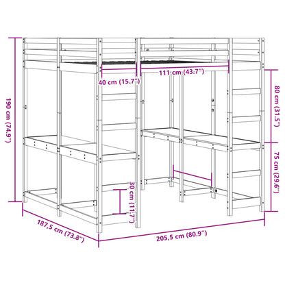 Loft Bed With Desk And Ladder Wax Brown 180X200 Cm Super King Solid Wood Pine