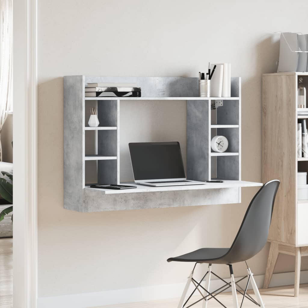 Wall-Mounted Desk Concrete Grey 105X48X75 Cm Engineered Wood