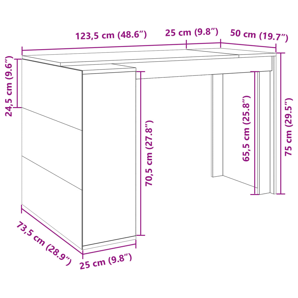 Office Desk White 123.5X73.5X75 Cm Engineered Wood