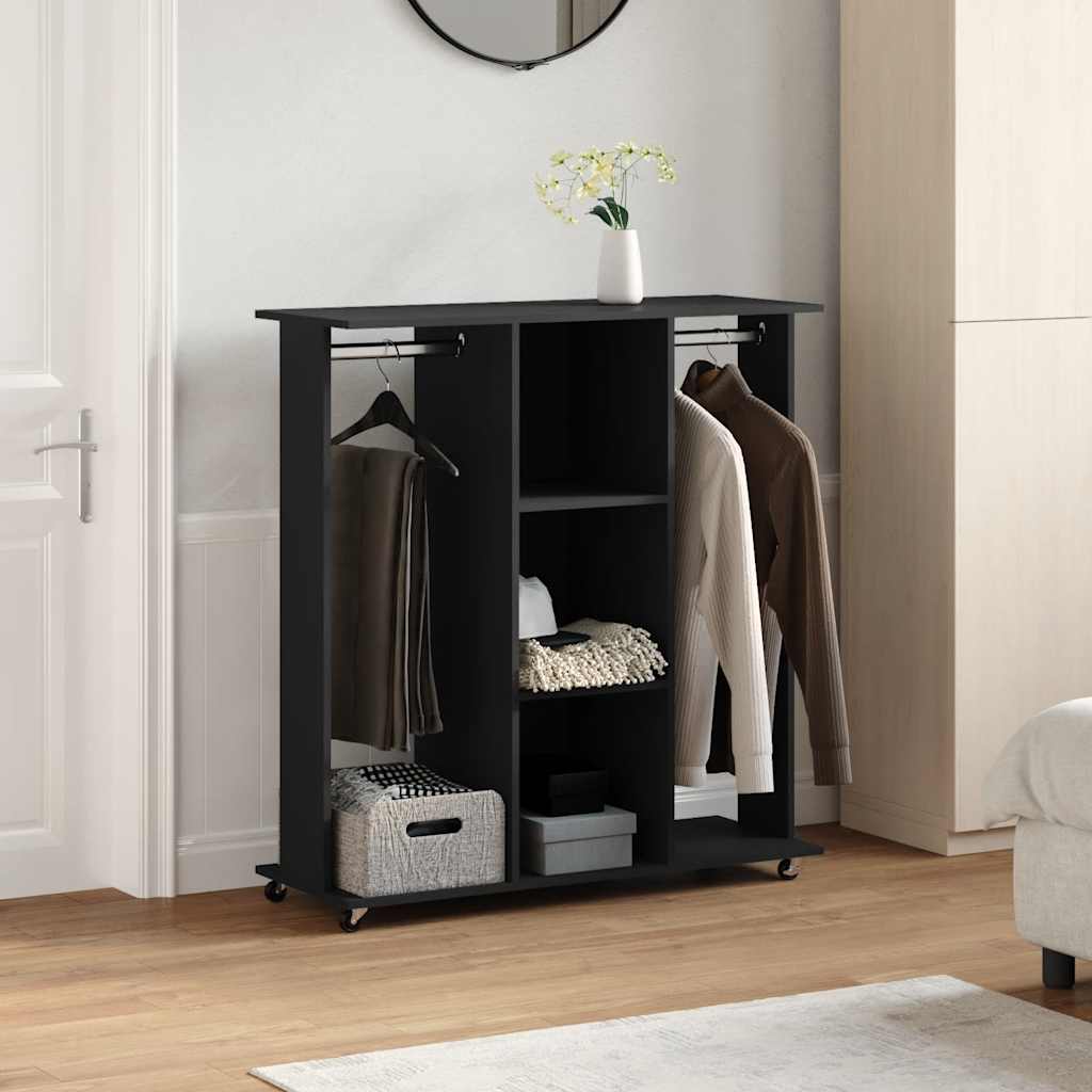 Wardrobe With Wheels Black 102X38X110 Cm Engineered Wood