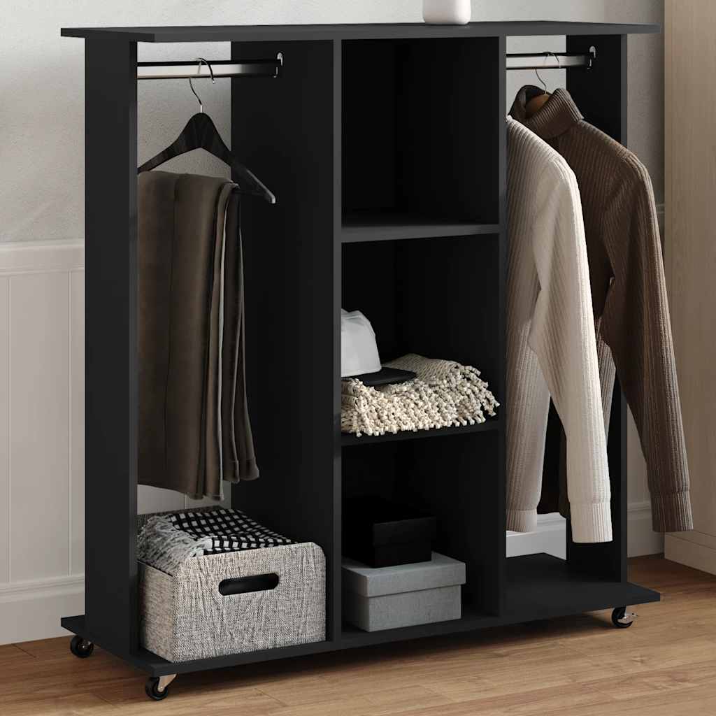 Wardrobe With Wheels Black 102X38X110 Cm Engineered Wood