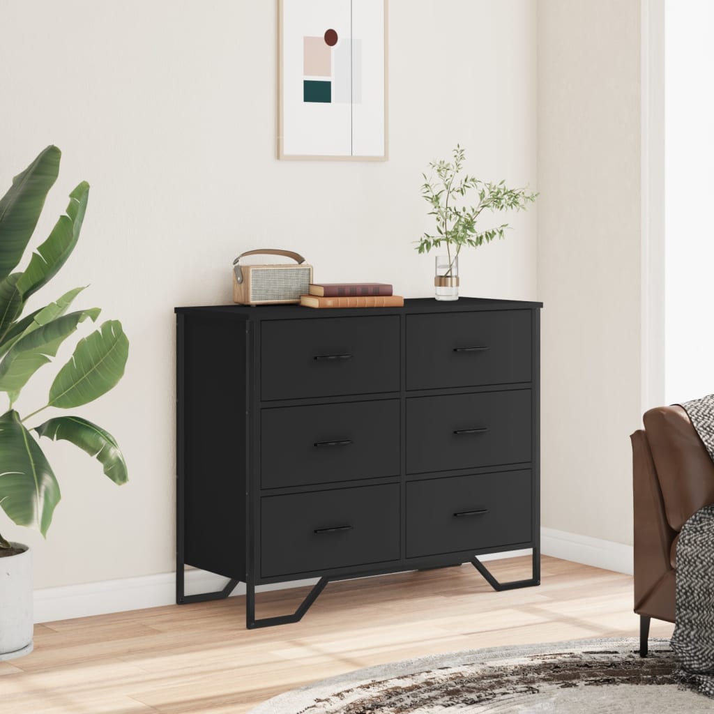 Chest Of Drawers Black 91X35.5X74.5 Cm Engineered Wood