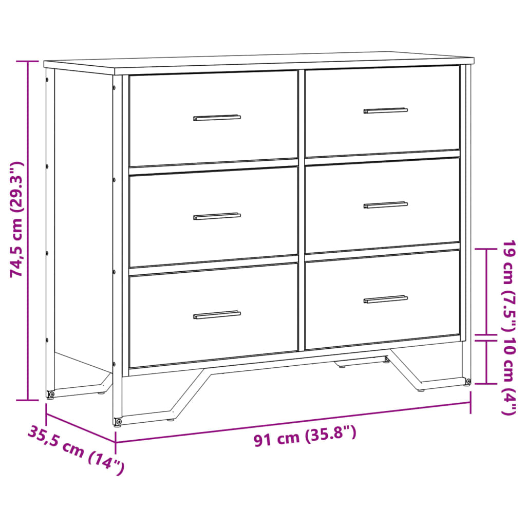 Chest Of Drawers Black 91X35.5X74.5 Cm Engineered Wood