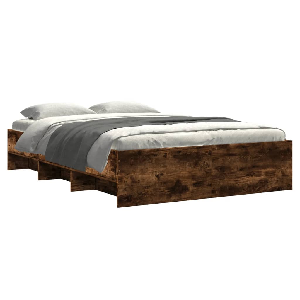 Bed Frame Without Mattress Smoked Oak 120X190 Cm Small Double Engineered Wood