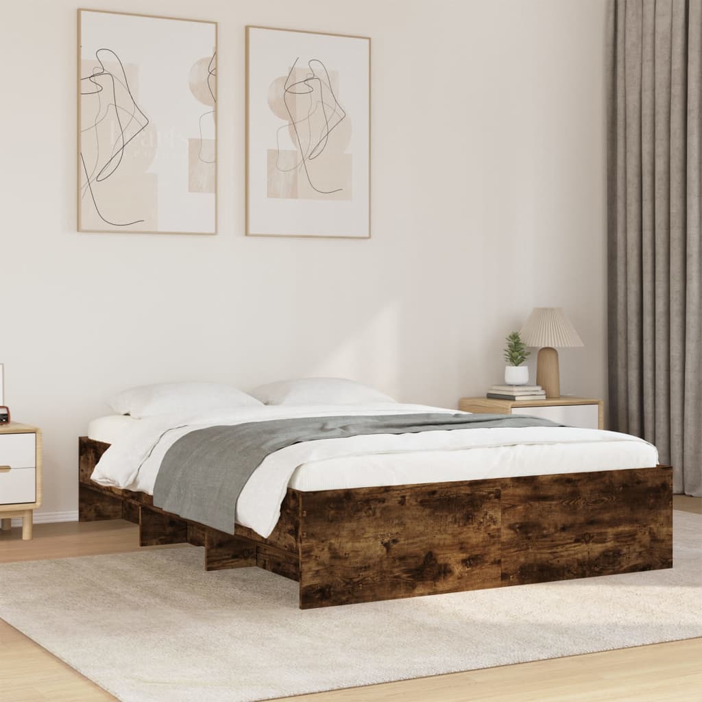 Bed Frame Without Mattress Smoked Oak 120X190 Cm Small Double Engineered Wood