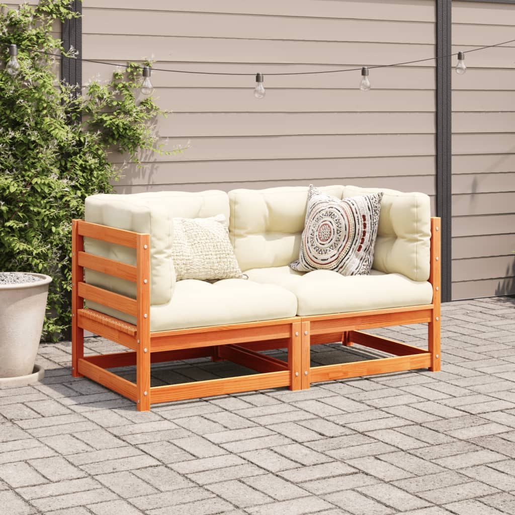 2 Piece Garden Sofa Set Wax Brown Solid Wood Pine