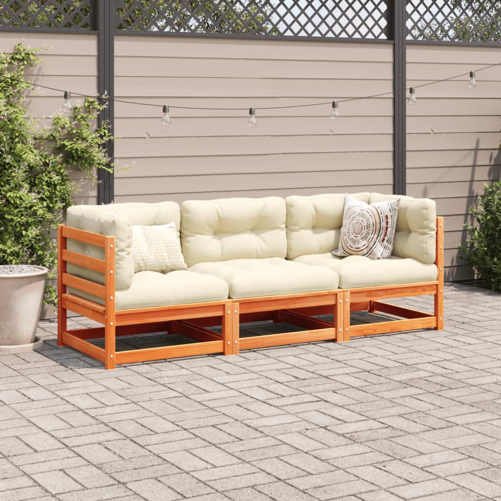 3 Piece Garden Sofa Set Wax Brown Solid Wood Pine