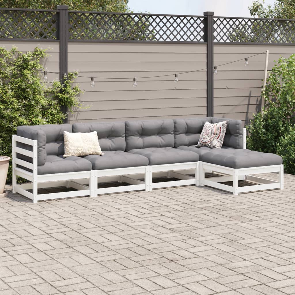 5 Piece Garden Sofa Set White Solid Wood Pine