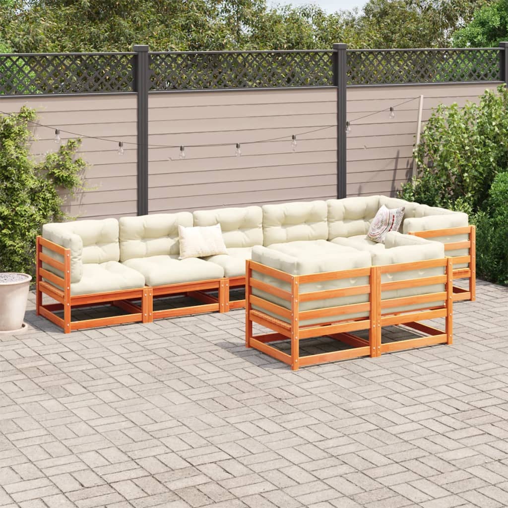 8 Piece Garden Sofa Set Wax Brown Solid Wood Pine