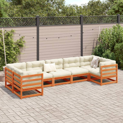 7 Piece Garden Sofa Set Wax Brown Solid Wood Pine