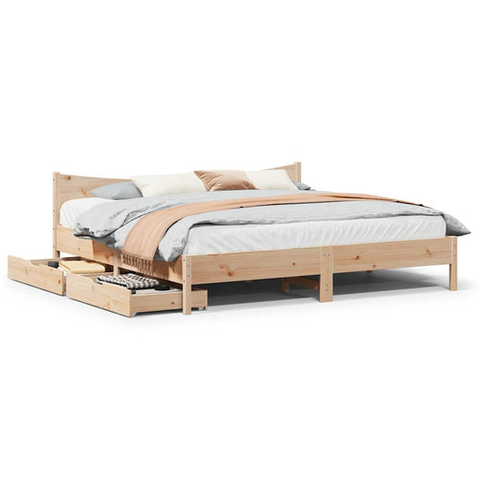 Bed Frame With Drawers 180X200 Cm Super King Solid Wood Pine