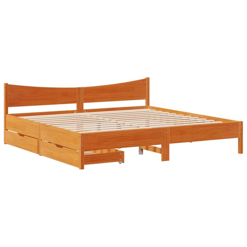 Bed Frame With Drawers Wax Brown 180X200 Cm Super King Solid Wood Pine