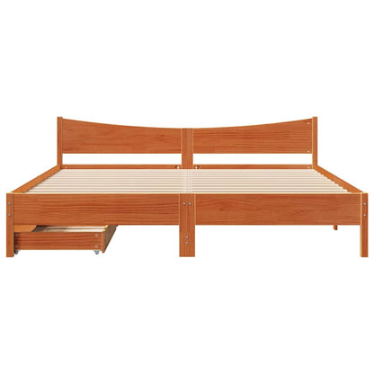 Bed Frame With Drawers Wax Brown 180X200 Cm Super King Solid Wood Pine