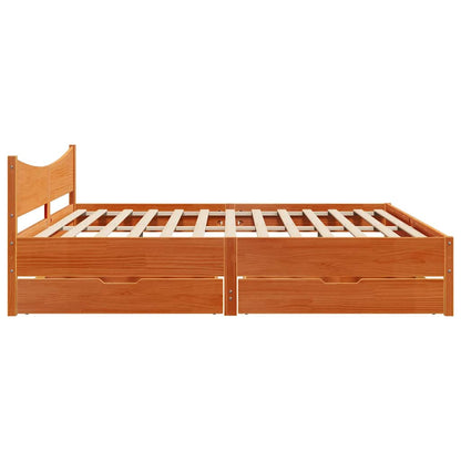 Bed Frame With Drawers Wax Brown 180X200 Cm Super King Solid Wood Pine