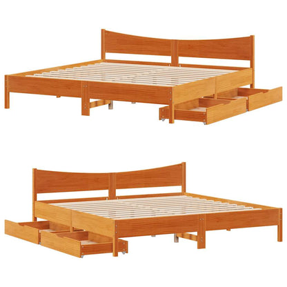 Bed Frame With Drawers Wax Brown 180X200 Cm Super King Solid Wood Pine